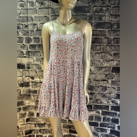 Baby Blue & Pink Floral Flowy Summer Dress - Picture 2 of 9